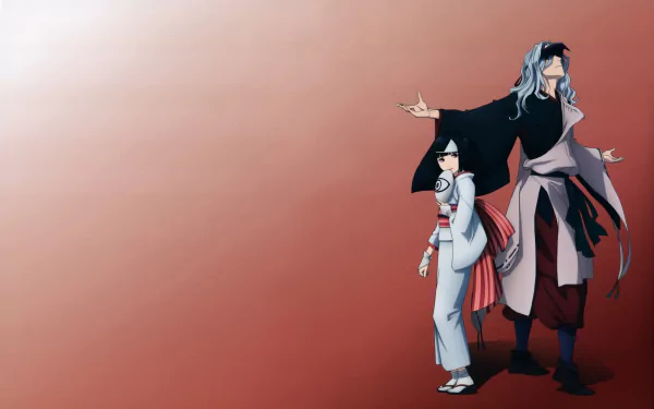 HD desktop wallpaper featuring Nora and Rabō from Noragami, set against a minimalist background. Captures the essence of anime with vibrant character designs.