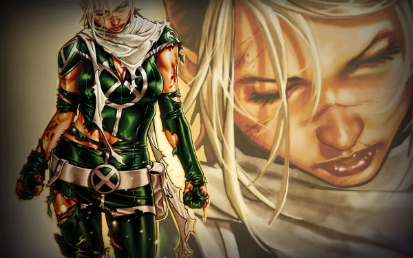 HD PC desktop wallpaper featuring a dynamic comic-style illustration from X-Men: Legacy, showcasing a character in green armor with a determined expression.