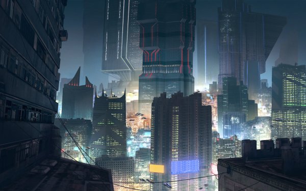 Sci Fi City Skyscraper Night Futuristic HD Wallpaper | Background Image