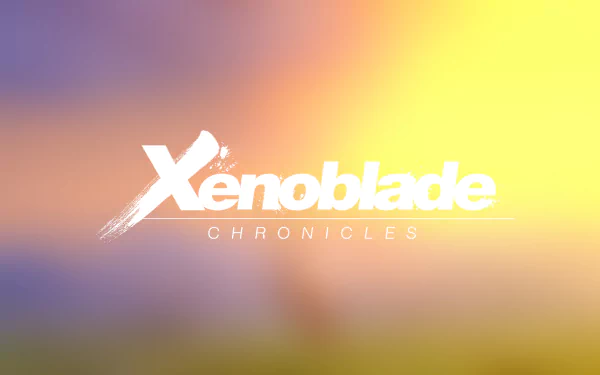 Xenoblade Chronicles video game logo centered on a soft, blurred sunrise gradient — HD PC desktop wallpaper background.