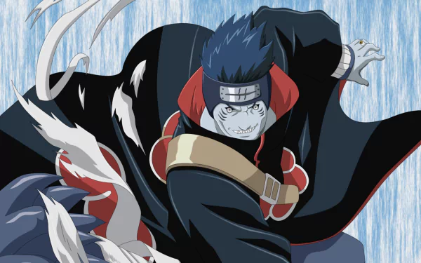 Kisame Hoshigaki from Naruto strikes a dynamic pose against a water-themed background, showcasing his fierce character in this HD anime wallpaper.