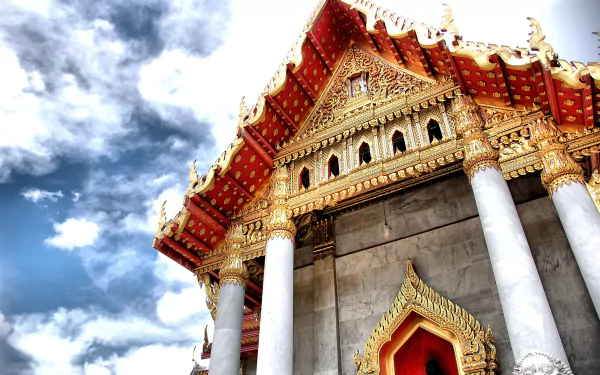 buddhist Thailand Bangkok Marble Temple religious Wat Benchamabophit HD Desktop Wallpaper | Background Image