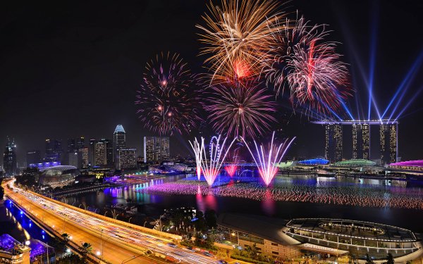 Photography Fireworks Singapore City Night Light Time-Lapse Building HD Wallpaper | Background Image