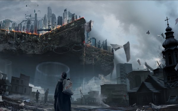 Sci Fi City Floating Island HD Wallpaper | Background Image
