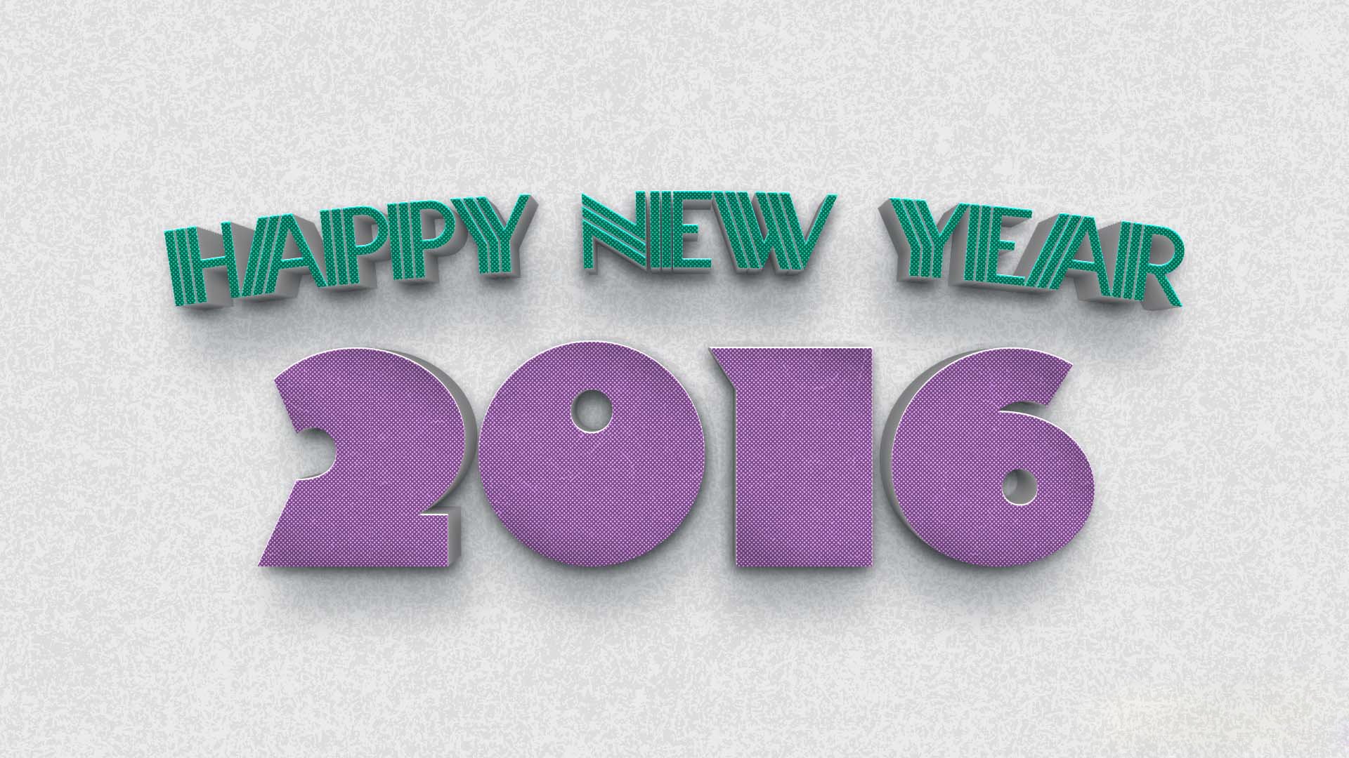 HD PC desktop wallpaper: textured white background with green 3D HAPPY NEW YEAR text above bold purple 3D 2016 — New Year holiday wallpaper.