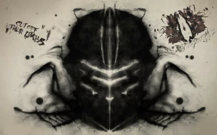 A dark and abstract design inspired by the video game Dead Space 3, featuring stylized figures and the phrase Cut off their limbs. This HD wallpaper creates an eerie atmosphere.