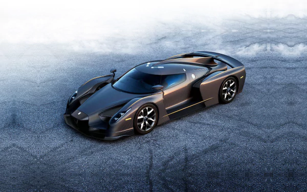 Black SCG 003 Stradale supercar showcased on a textured ground, captured in high definition as a sleek vehicle desktop wallpaper and background.