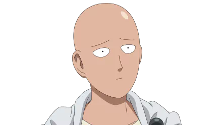 Saitama from One-Punch Man is depicted in this 4K Ultra HD wallpaper. The character's signature bald head and expression convey his unique blend of power and indifference.