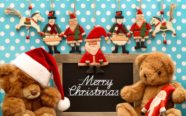 blackboard santa hat teddy bear Merry Christmas holiday Christmas HD Desktop Wallpaper | Background Image