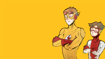 Artwork featuring Impulse and Kid Flash, Bart Allen and Wally West, against a vibrant yellow background, showcasing their distinct comic styles from DC Comics.