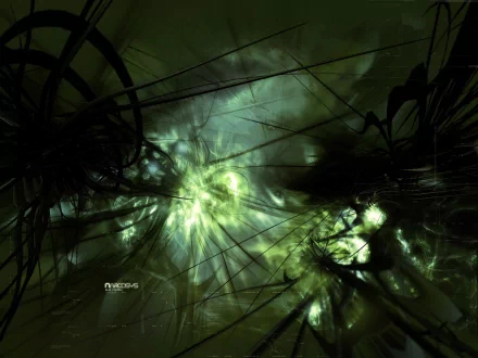 Abstract green pattern in high definition featuring intricate lines and glowing elements, suitable as a desktop wallpaper and background. The composition evokes a sense of depth and dynamism.