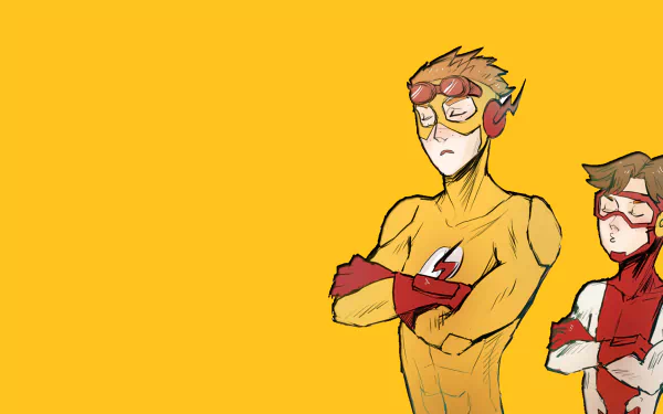 Artwork featuring Impulse and Kid Flash, Bart Allen and Wally West, against a vibrant yellow background, showcasing their distinct comic styles from DC Comics.