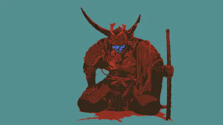 A striking HD wallpaper featuring a samurai-inspired figure with blue accents, blending elements of hip hop and the Cannibal Ox aesthetic. Bold colors and dynamic design stand out vividly.