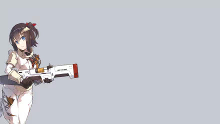 HD desktop wallpaper featuring a Synth character from Fallout 4, wielding a futuristic weapon against a muted background.