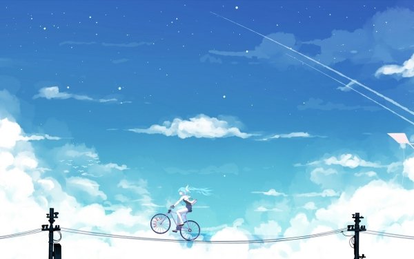 Anime Vocaloid Hatsune Miku Bike Sky Cloud HD Wallpaper | Background Image
