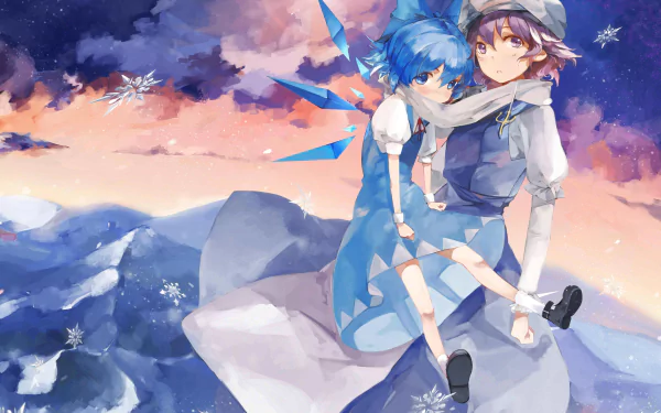 Letty Whiterock Cirno (Touhou) purple hair blue eyes short hair blue hair scarf Anime Touhou HD Desktop Wallpaper | Background Image