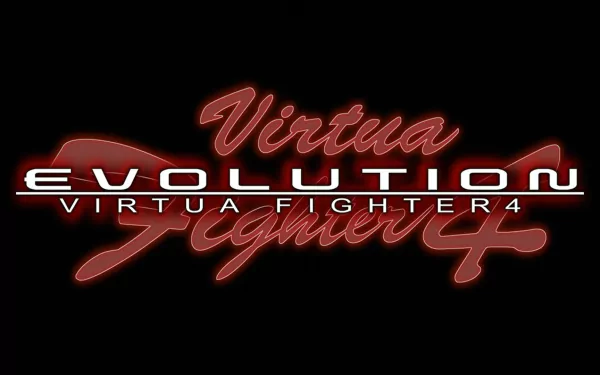 HD PC desktop wallpaper showing a red neon Virtua Fighter 4: Evolution logo on a black background, video game title branding.