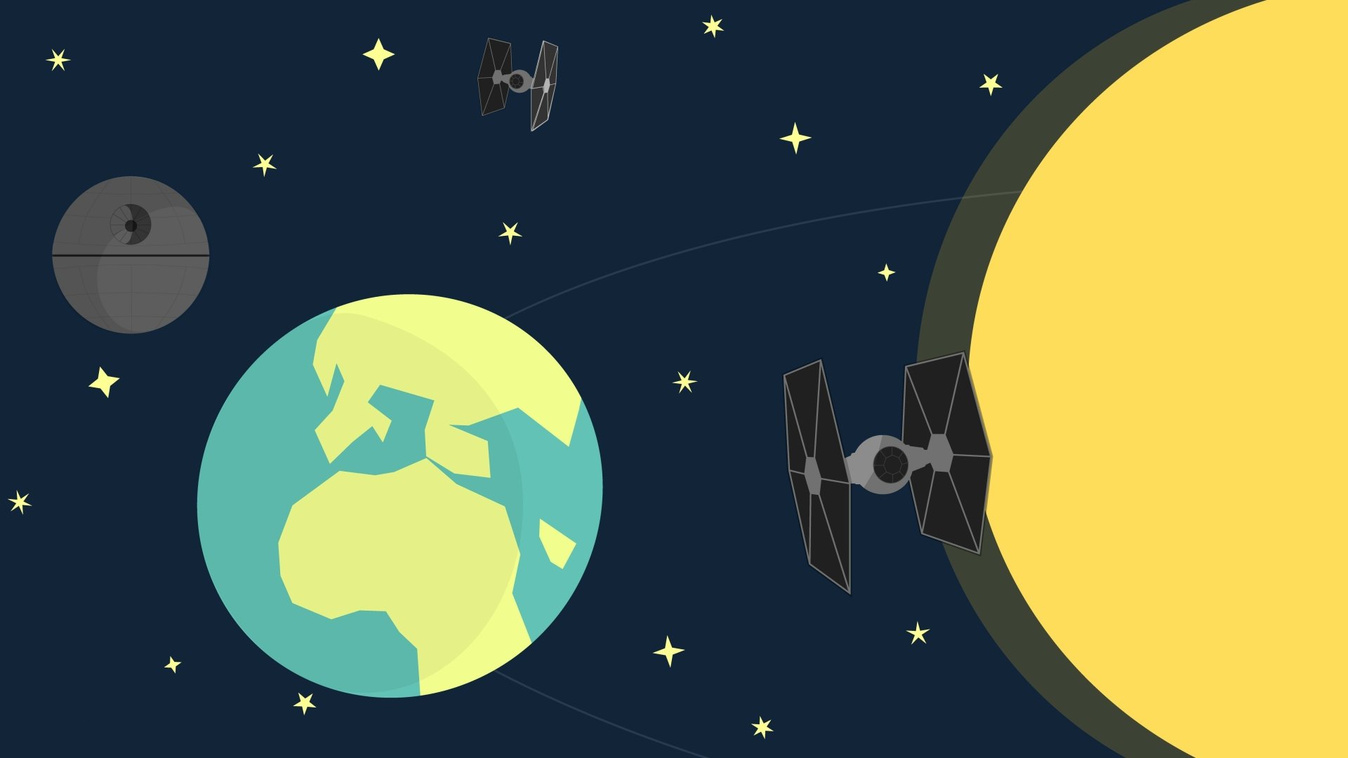 4K Ultra HD Star Wars desktop wallpaper featuring the Death Star, TIE Fighters, and planets against a starry sci-fi space background.