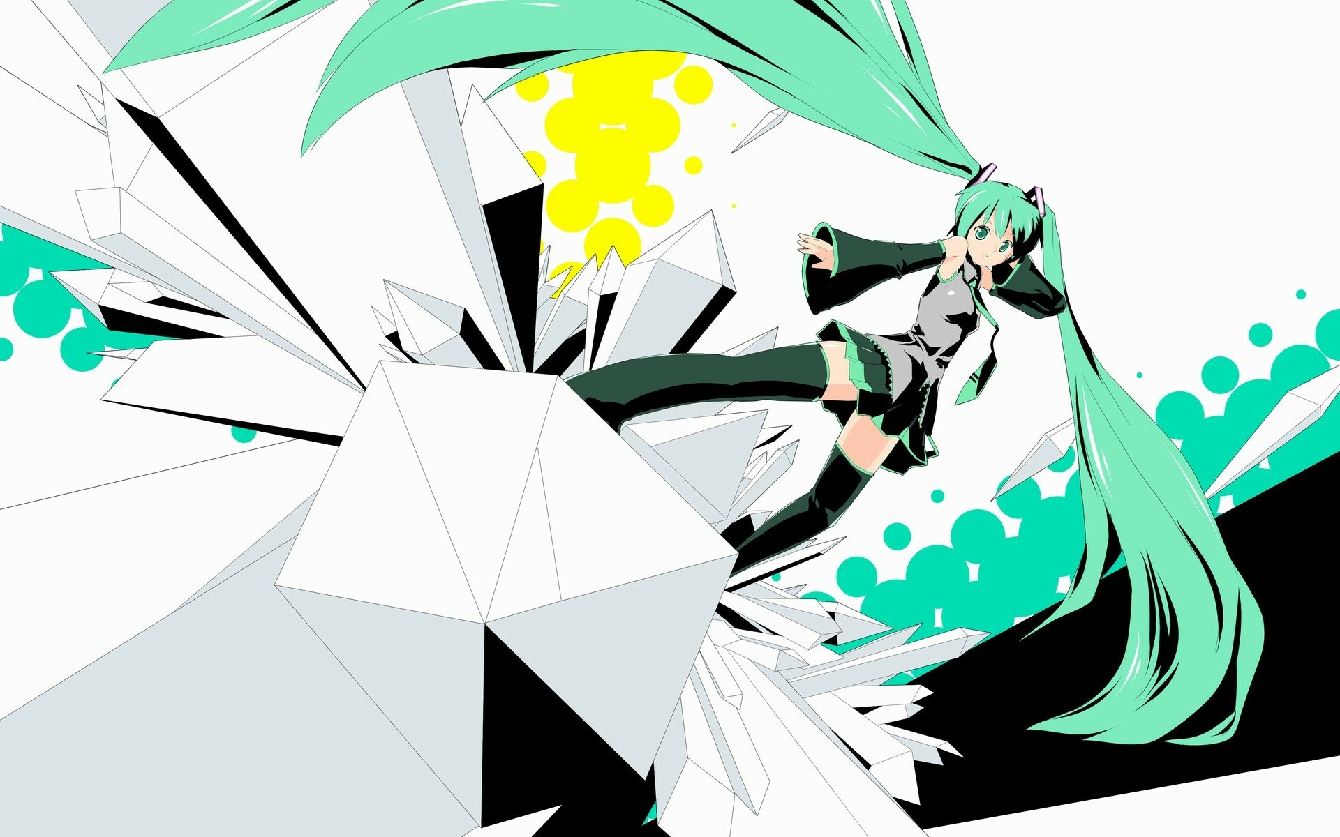 Download Pantyhose Music Crystal Blue Eyes Green Hair Long Hair Hatsune Miku  Anime Vocaloid HD Wallpaper