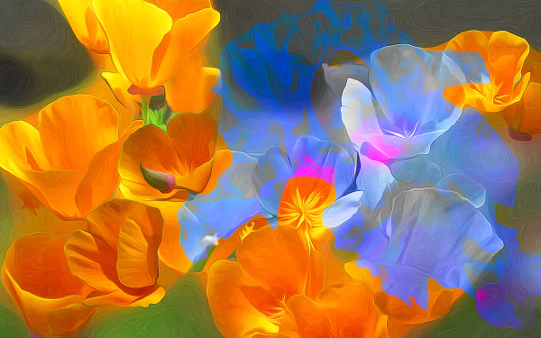 Vibrant orange and blue flowers blend artistically in this HD desktop wallpaper, creating a stunning floral display that adds a touch of nature to any background.