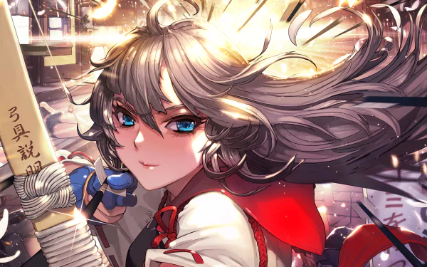 Anime-inspired HD wallpaper featuring a character with flowing hair and striking blue eyes, exuding confidence and energy against a vibrant, dynamic background.