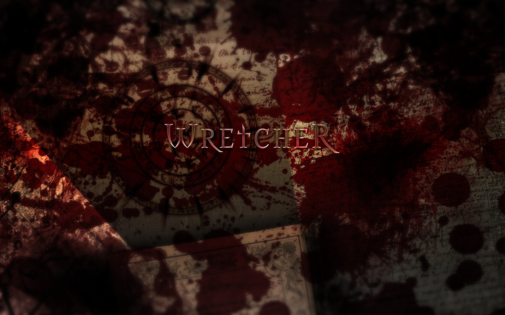 HD PC desktop wallpaper featuring dark, blood-splattered imagery with the title Wretcher, inspired by the video game of the same name.