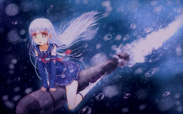 Anime Arpeggio of Blue Steel Iona Long Hair White Hair School Uniform Skirt Tie Missile Green Eyes Water HD Wallpaper | Background Image