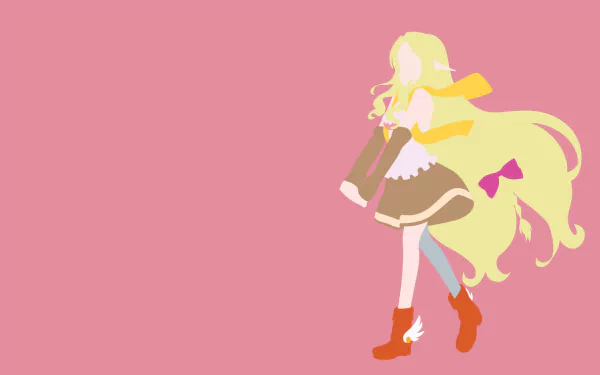 A minimalist anime wallpaper featuring Fiel Nirvalen from No Game No Life, showcasing a blonde character in a skirt and boots, with long flowing hair against a pink background.