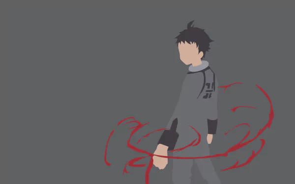 HD PC desktop wallpaper featuring Ganta Igarashi from the anime Deadman Wonderland, depicted with stylized red energy swirls against a gray background.