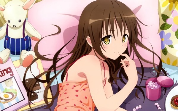 Anime To Love-Ru Mikan Yuuki Long Hair Brown Hair Bleached Eyes Pillow Fondo de pantalla HD | Fondo de Escritorio
