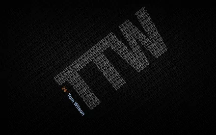 Misc, unknown HD PC desktop wallpaper: dark textured background with large diagonal block letters made of tiny repeating text and a small colored label near the lower-left.