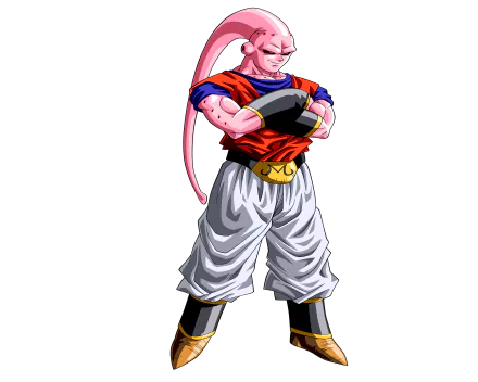 Majin Buu from Dragon Ball Z stands confidently against a dark background in this vibrant 4K Ultra HD anime PC desktop wallpaper.