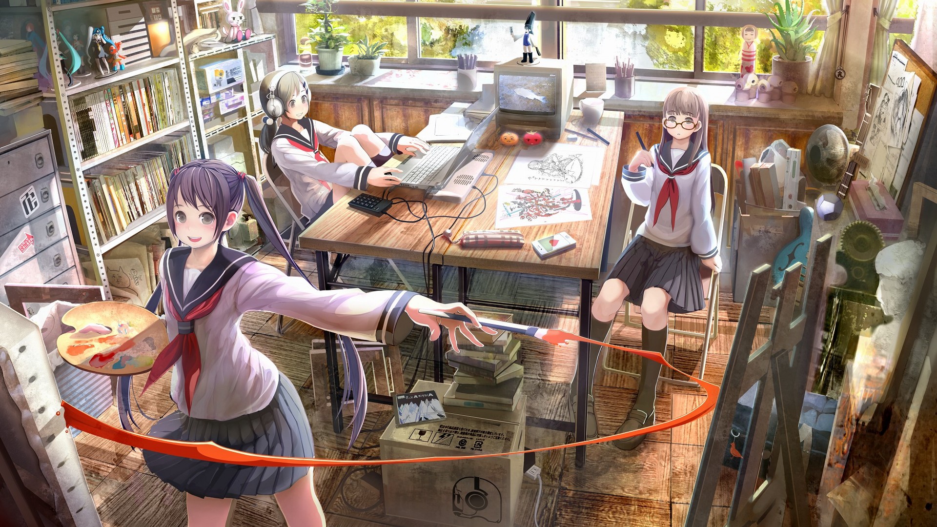 Brown hair, anime school girl, earphones, school uniform, Anime, HD phone  wallpaper