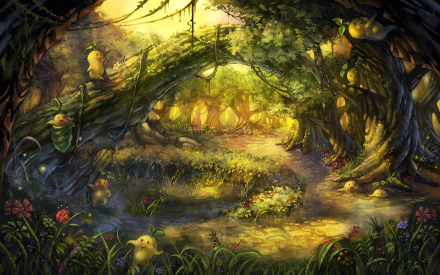 creature sunbeam tree landscape fantasy forest fantasy landscape HD Desktop Wallpaper | Background Image