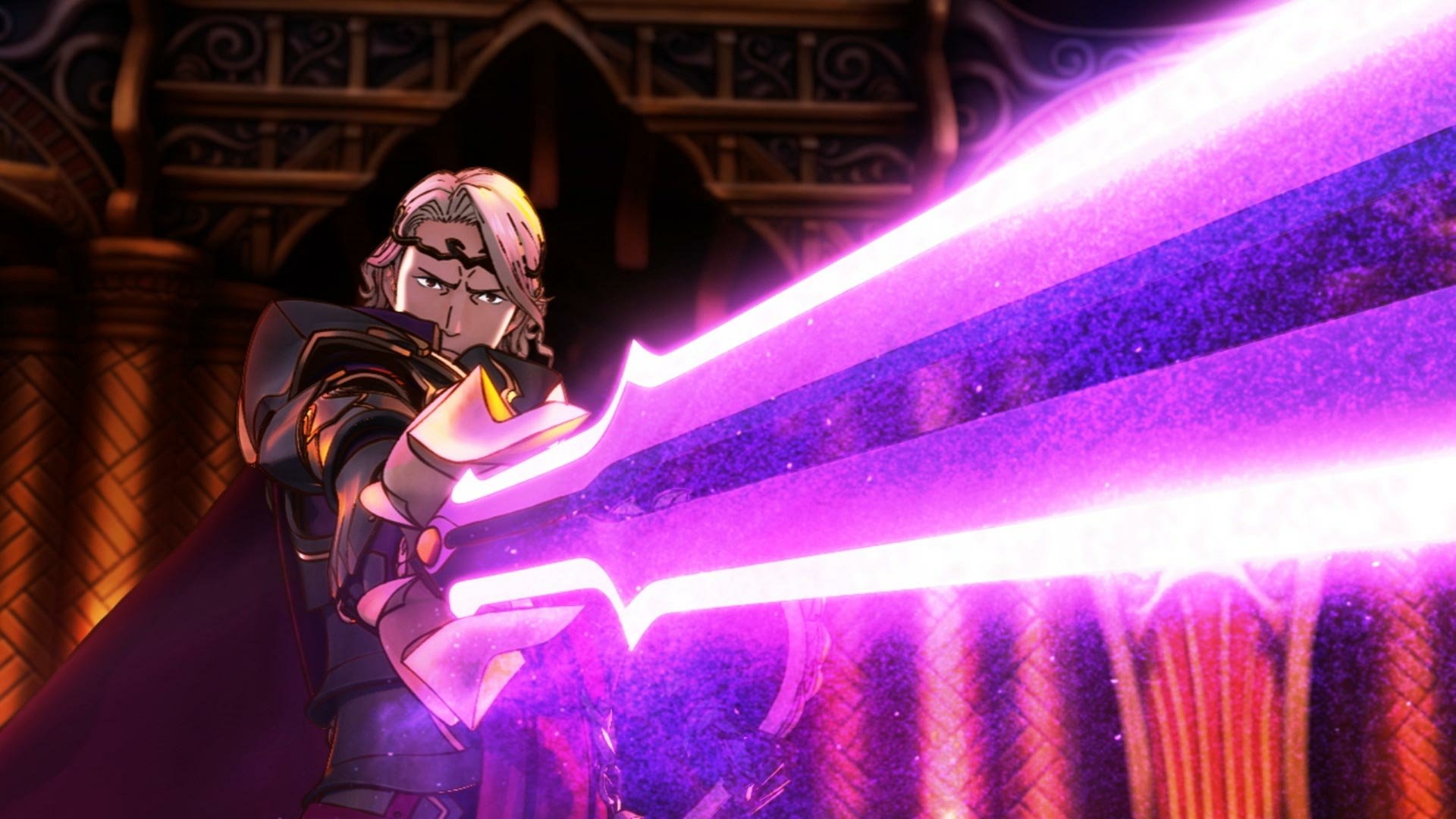 HD desktop wallpaper from Fire Emblem Fates: Conquest featuring a character wielding a radiant, magical sword.