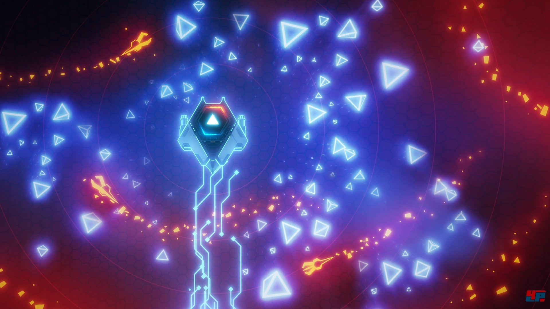 HD desktop wallpaper featuring the emblem of the Artificial Intelligence Police Department, set against a dynamic backdrop of neon shapes and circuits.