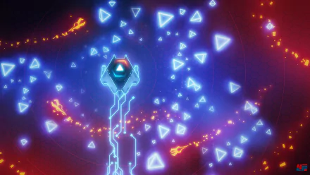 HD desktop wallpaper featuring the emblem of the Artificial Intelligence Police Department, set against a dynamic backdrop of neon shapes and circuits.