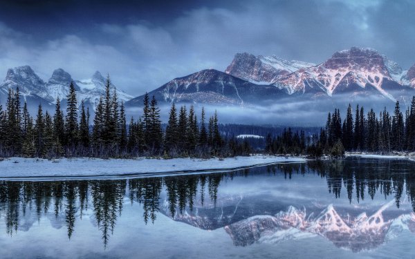 Nature Mountain Mountains Reflection Lake Forest Winter Landscape Snow HD Wallpaper | Background Image