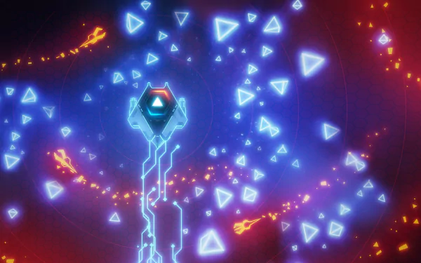 HD desktop wallpaper featuring the emblem of the Artificial Intelligence Police Department, set against a dynamic backdrop of neon shapes and circuits.