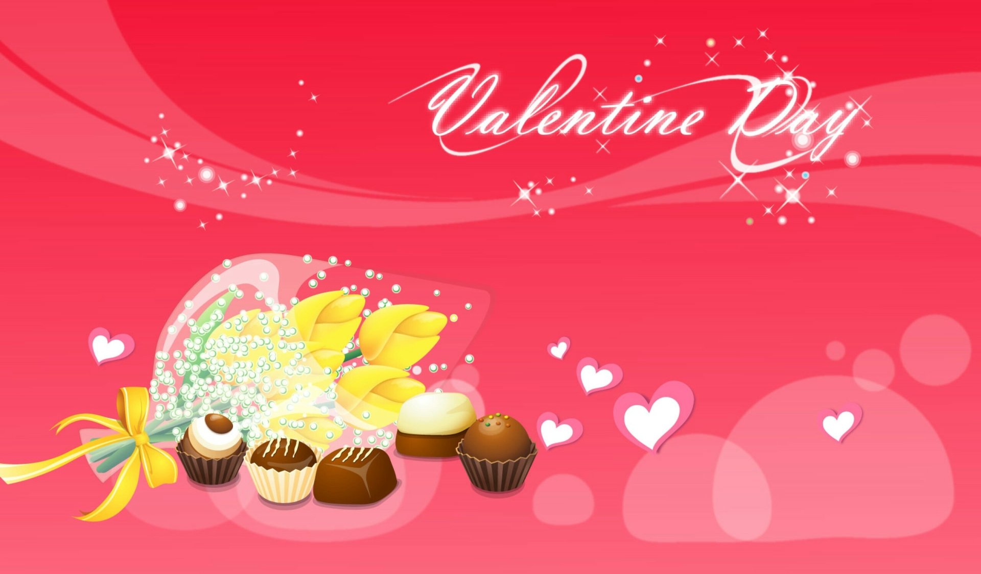 Valentine's Day Love: Tulips, Chocolates \u0026 Hearts HD Wallpaper, image size:1920x1125