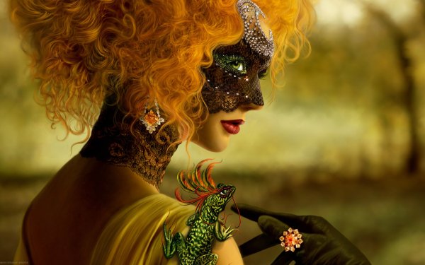 Fantasy Women Mask Masquerade Redhead Lizard Glove Jewelry Lipstick HD Wallpaper | Background Image