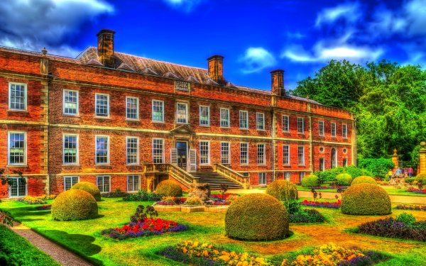 Photography HDR Man Made Building Erddig Hall Wales Bush Flower Colorful Garden HD Wallpaper | Background Image