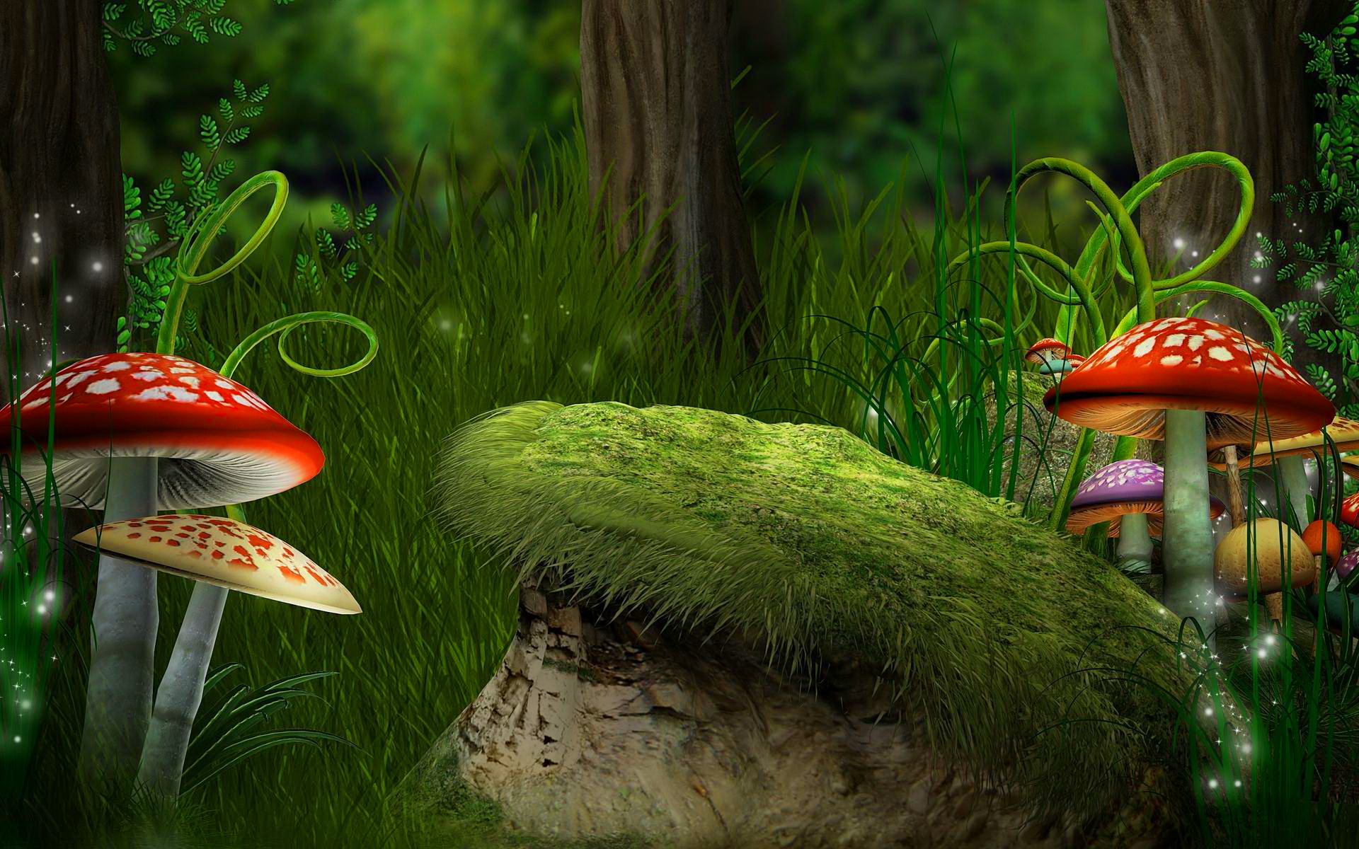 Mushrooms in Fantasy Forest HD Wallpaper | Background  