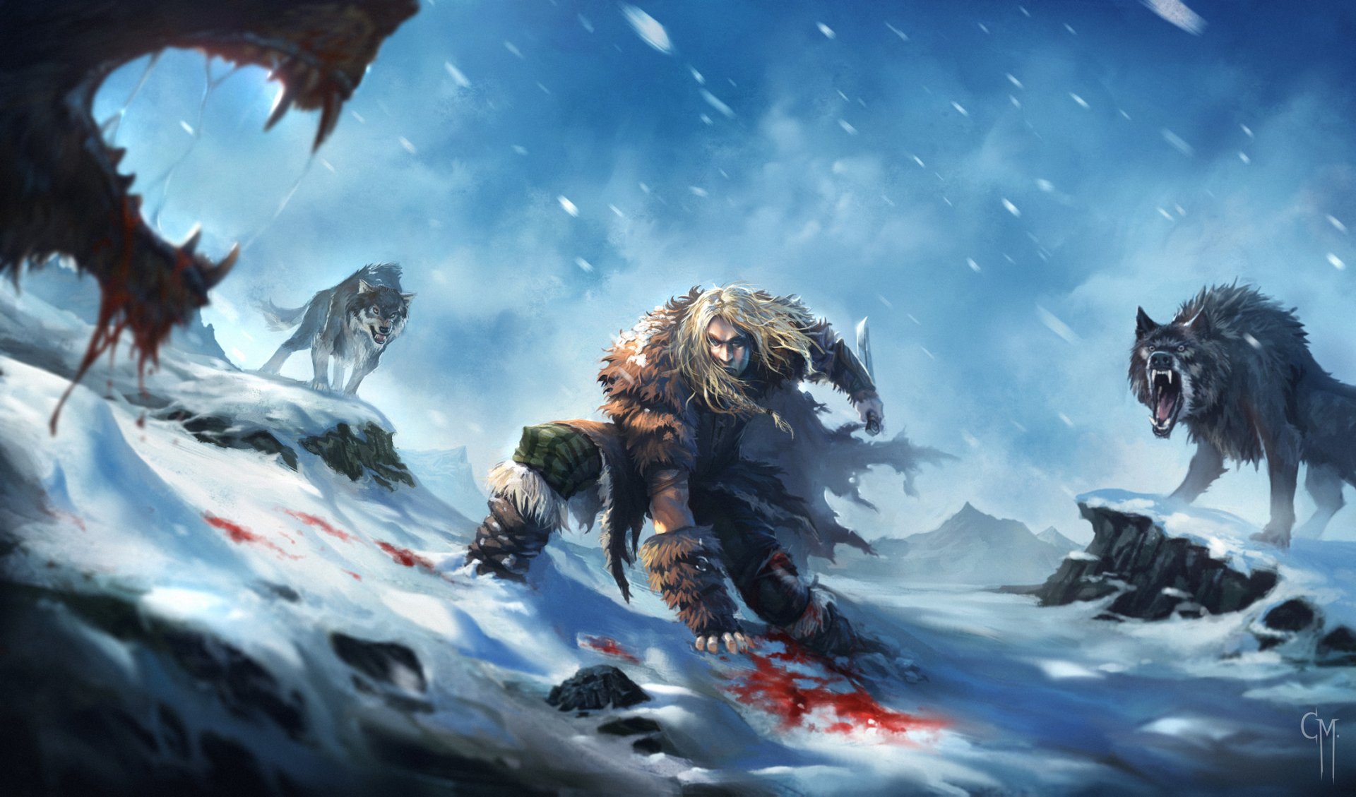 Download Sword Snow Wolf Fantasy Warrior Fantasy Warrior HD Wallpaper by Caio Monteiro