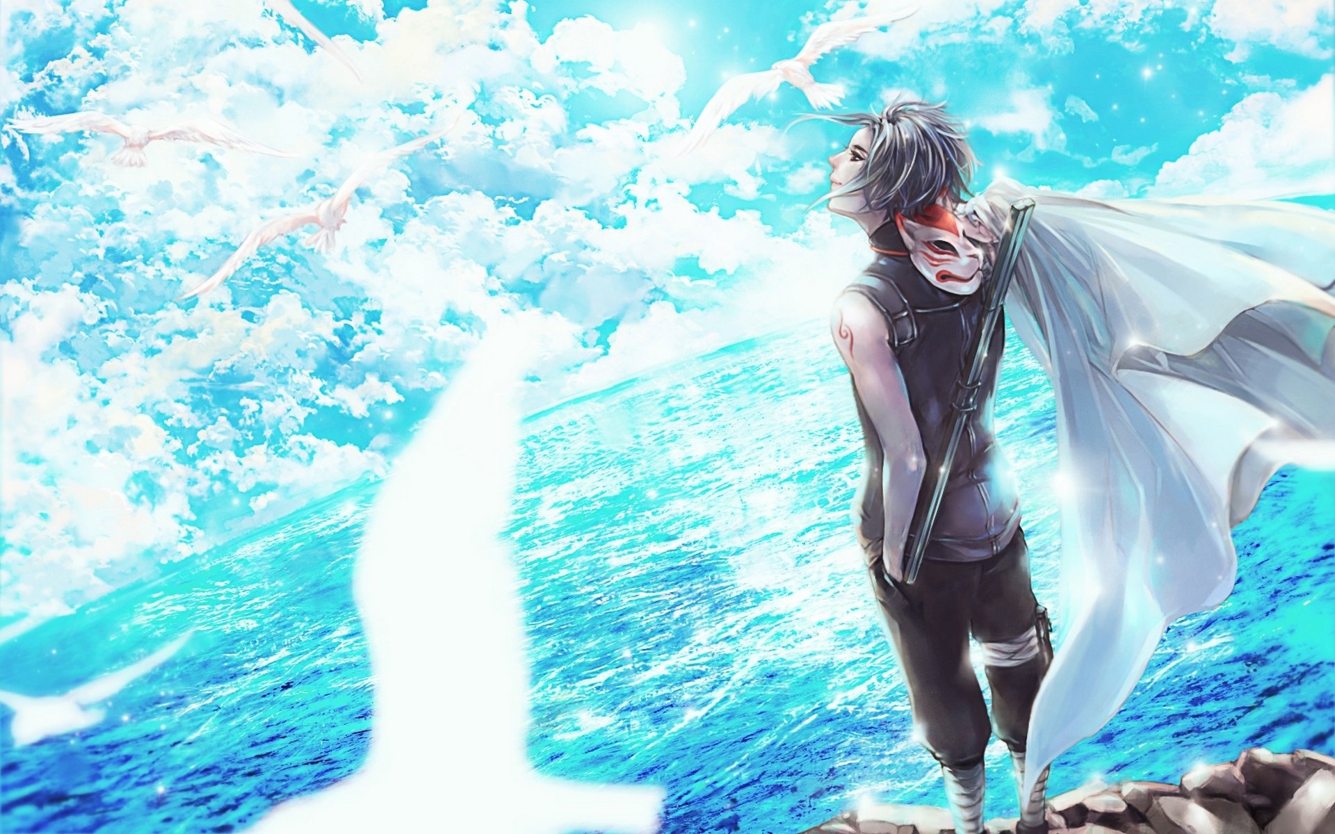 Download Ocean Bird Mask Cloud Sky Smile Sasuke Uchiha Anime Naruto HD  Wallpaper