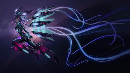 An HD wallpaper featuring a character from Hyperdimension Neptunia, showcasing long purple hair, purple eyes, and a sleek bodysuit with futuristic elements.