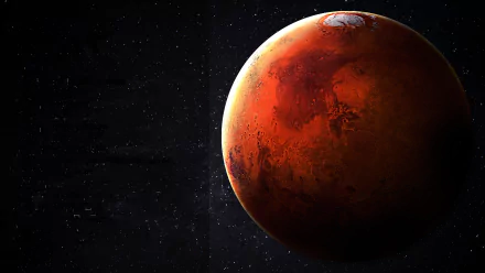 HD sci-fi desktop wallpaper featuring the red planet Mars against a dark space background.