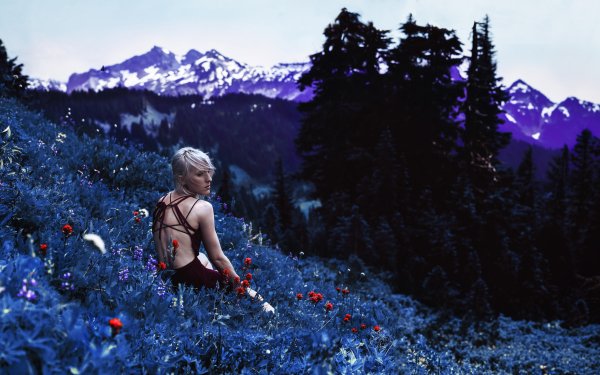 Women Mood Landscape Rear Flower Blonde HD Wallpaper | Background Image