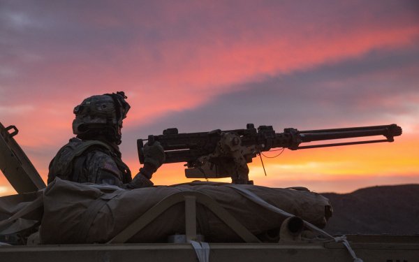 Military Soldier Sunset Machine Gun Weapon HD Wallpaper | Background Image
