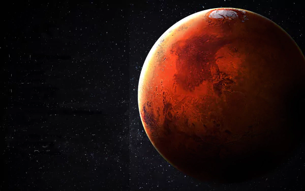 HD sci-fi desktop wallpaper featuring the red planet Mars against a dark space background.